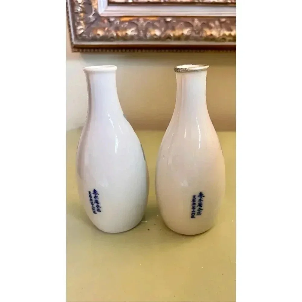 Lot of 2 Antique Japanese Floral‎ White Milk Vases 5x2 Decor Kitchen